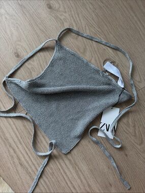 Zara Shimmery Silver Knit Tie Halter Top